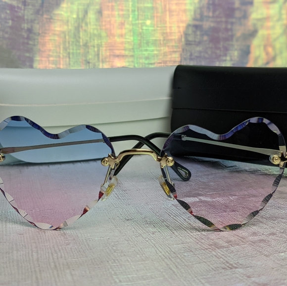 Last pair🍒Heart-shaped Rimless Sunglasses Love Heart - Picture 10 of 13